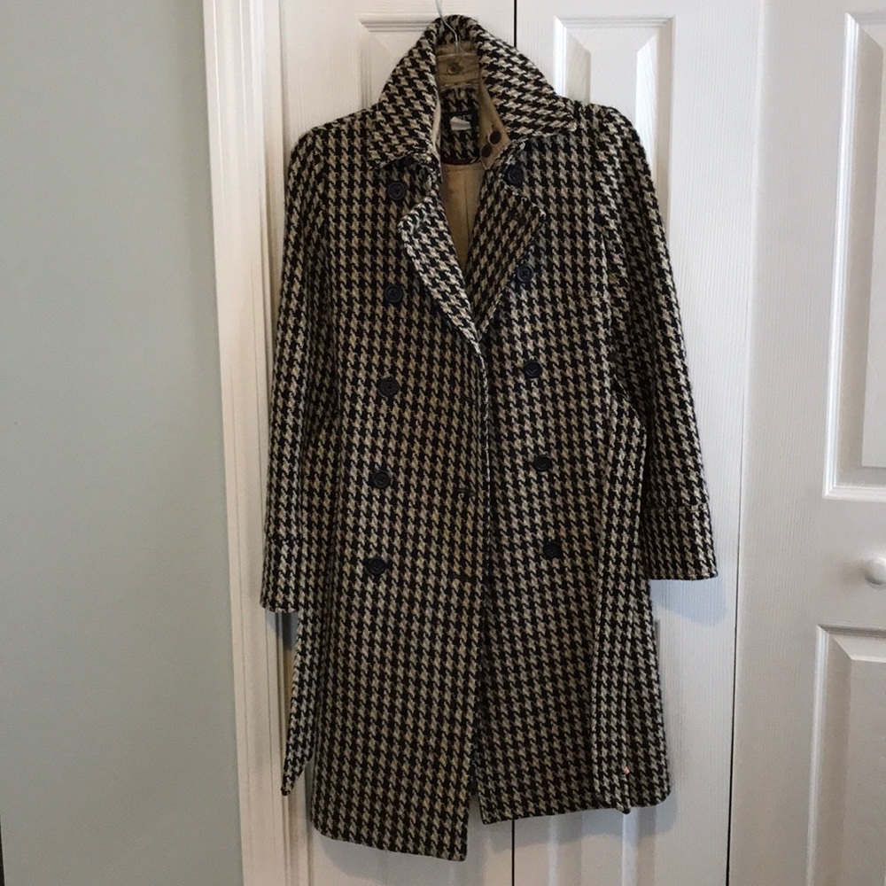J. Crew 2 wool houndstooth coat belt tie pea long